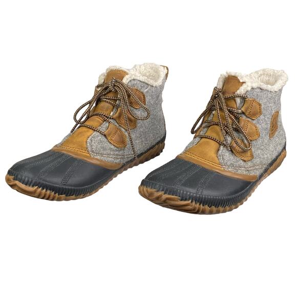 Sorel Women's Out N About Grey Leather Rain Duck Boot Size US 10 - Picture 6 of 11